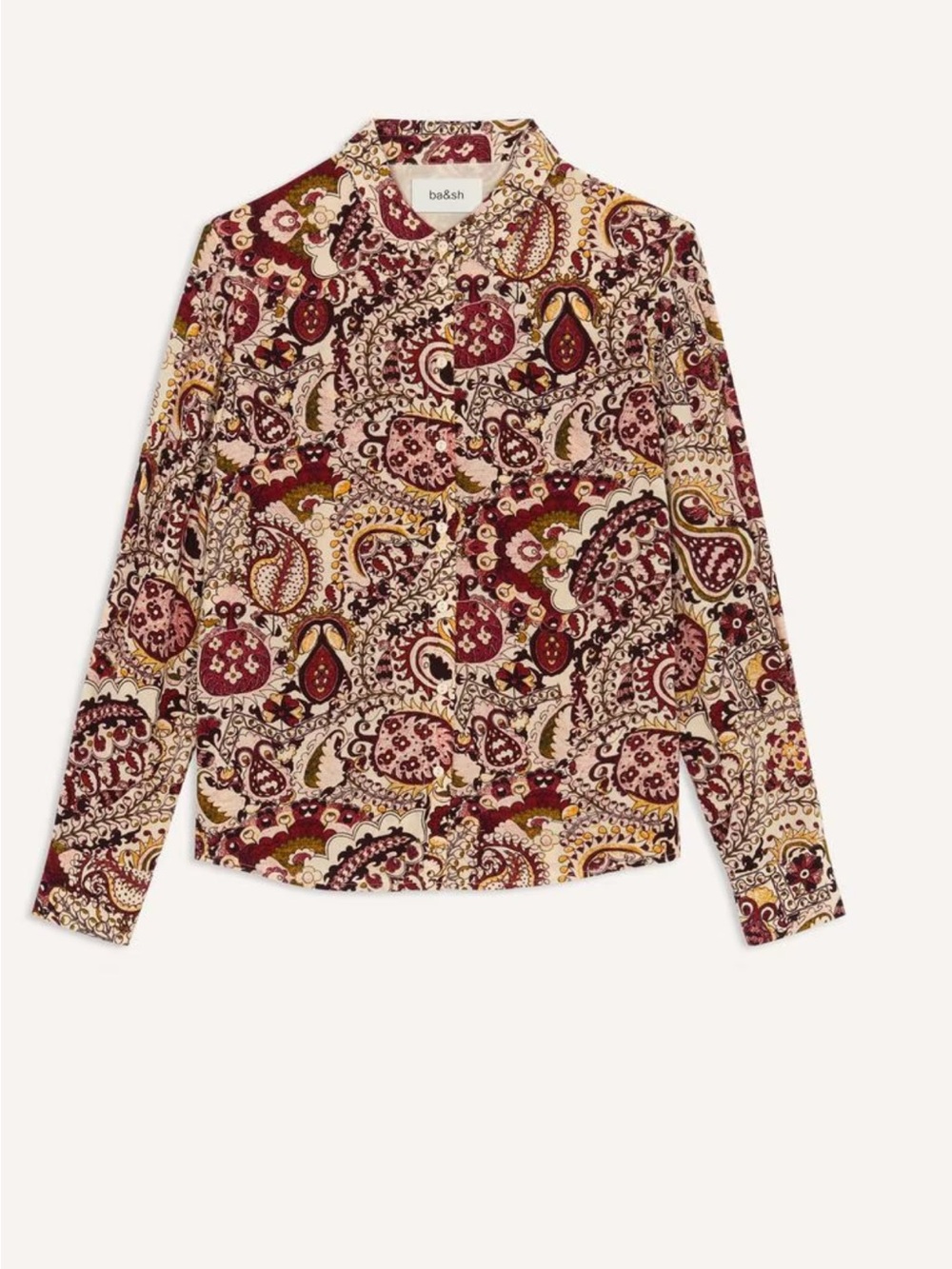 ba&sh Paisley Print Button-Down Blouse in Cream, Burgundy and Mustard